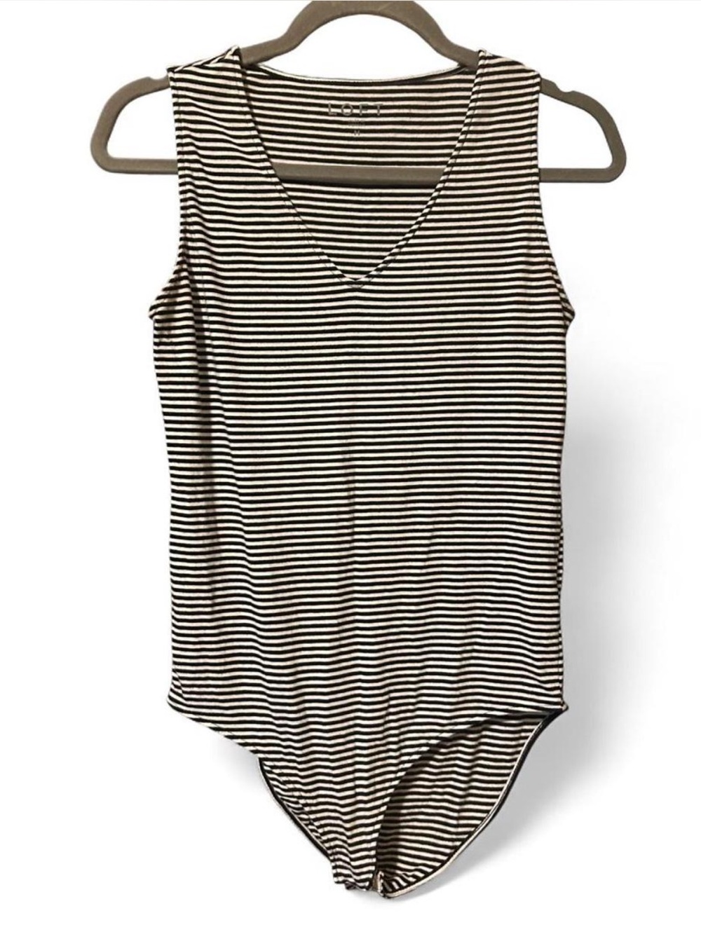 LOFT Black and White Striped V‑Neck Bodysuit